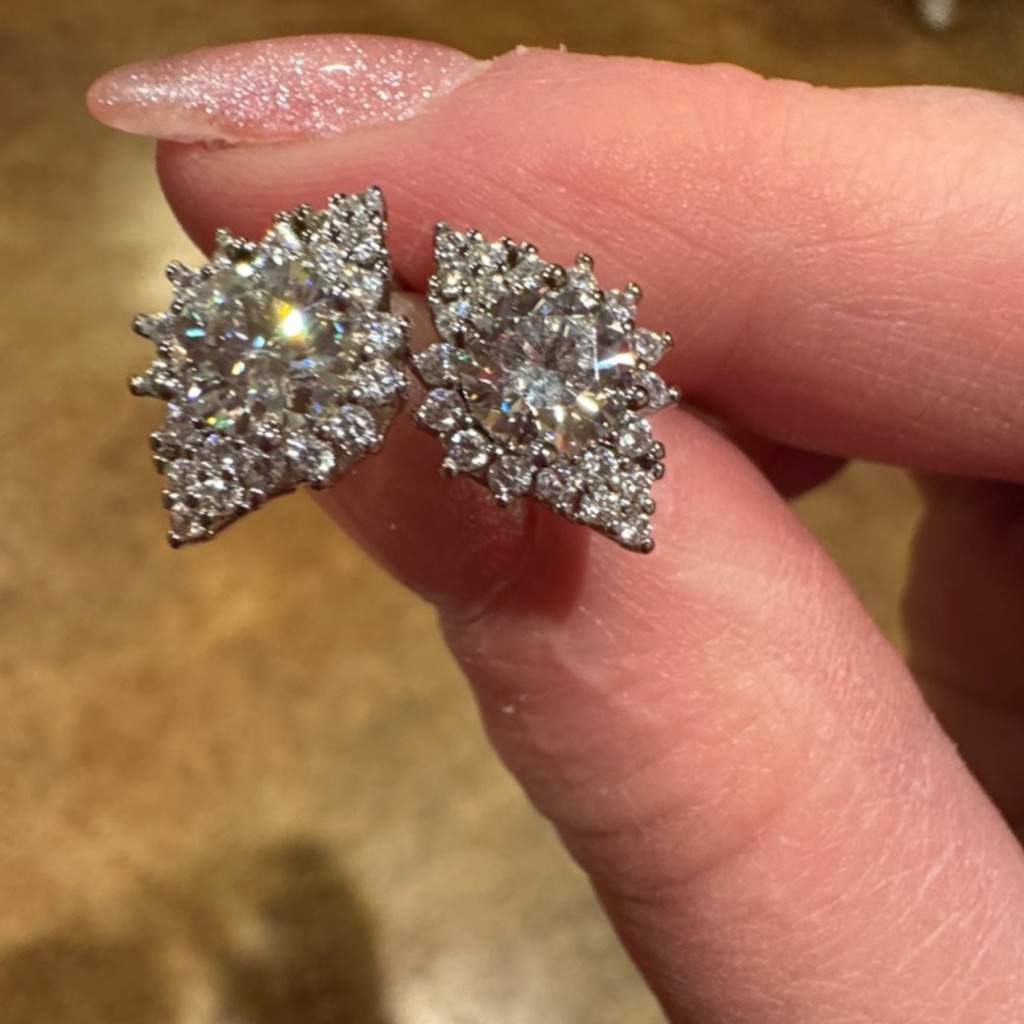 Moissanite Crystal Halo Solid Silver Earrings Retail $399